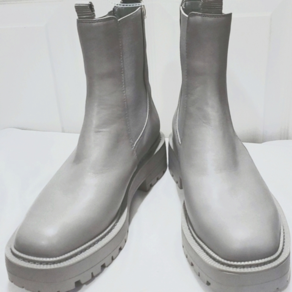 NWT SAM EDELMAN GRAY LEATHER LAGUNA WATERPROOF LUG PULL ON BOOTS SZ 8.5 - Picture 4 of 7